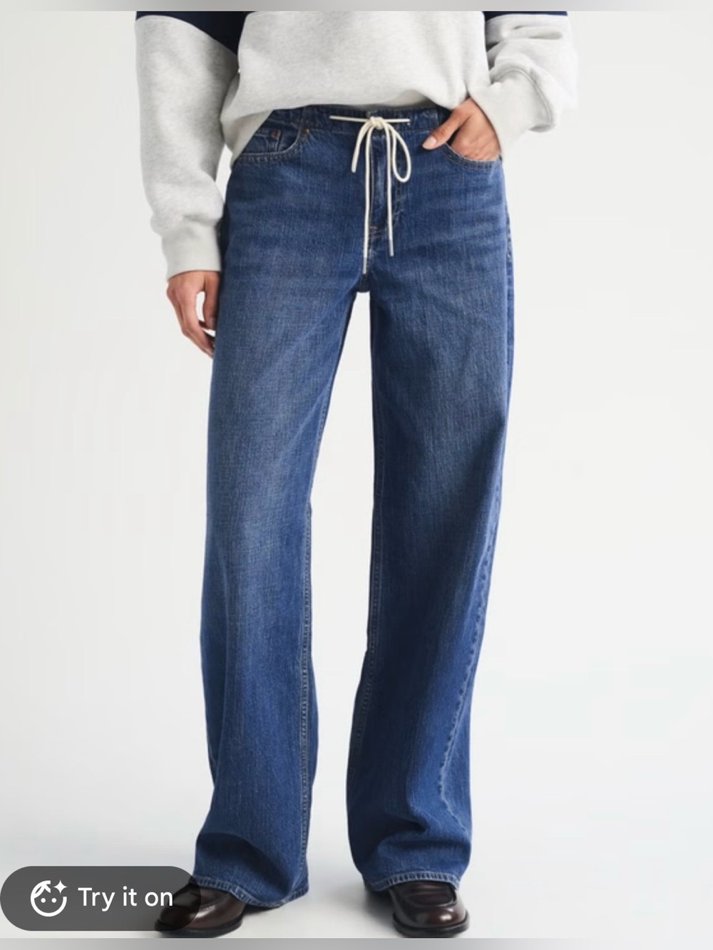 Linen-Blend Low Rise Ultra Loose Drawstring Jean